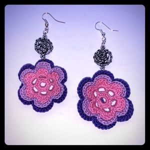 Crochet rose earrings